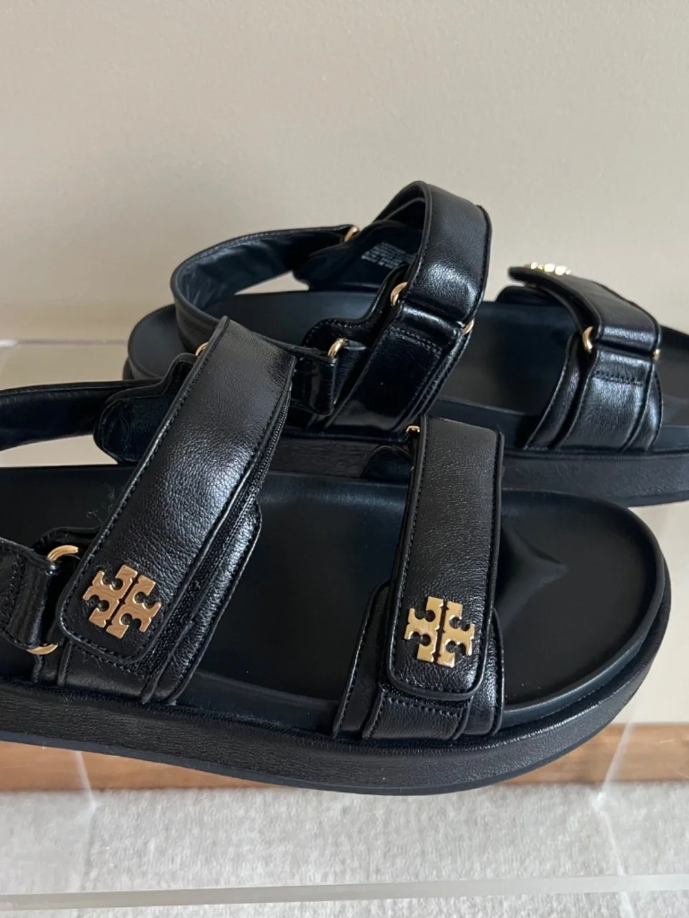 Tory Burch Black Kira Sport Strappy Sandal Gold Logo Size 10M